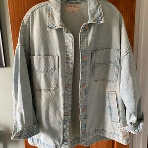 Free People Light Wash Denim Jacket - Oversized Casual
